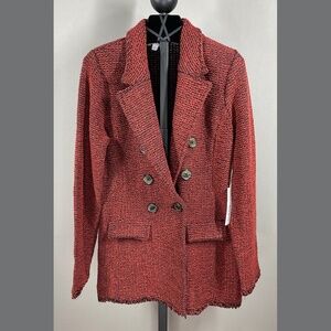 NEW Chicos Blazer Jacket Womens Small black red knit cardigan sweater coatigan